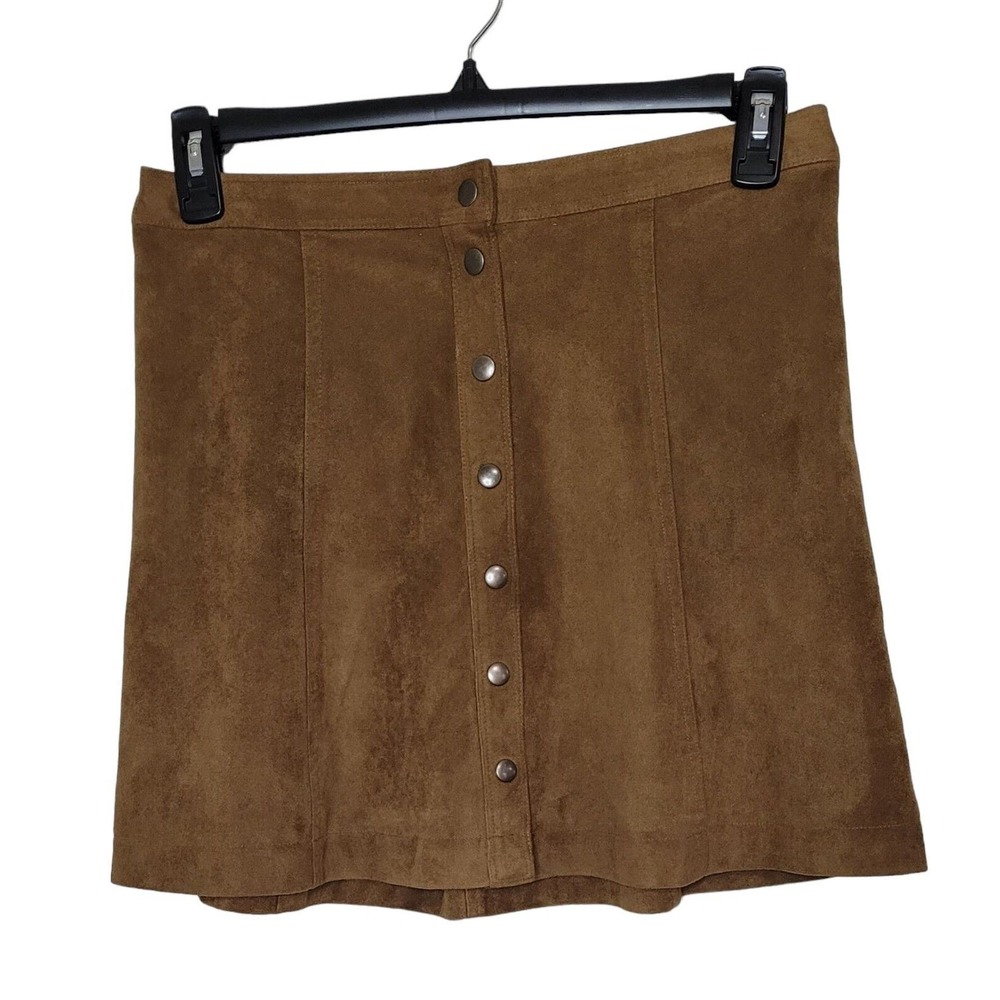 Abercrombie & Fitch Size 6 Brown Faux Suede Mini Skirt Snap Front 90's Y2K style